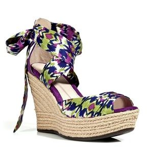 Ugg Lucianna Purple Silk Ankle Bow Wedge Espadrilles-Size 9
